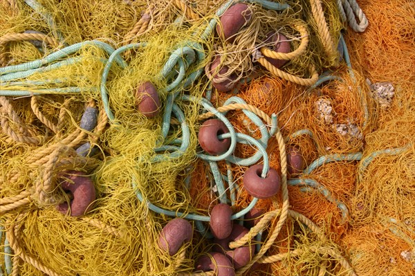 Close-up of fishing nets, Fiskardo, Kefalonia, Greece.