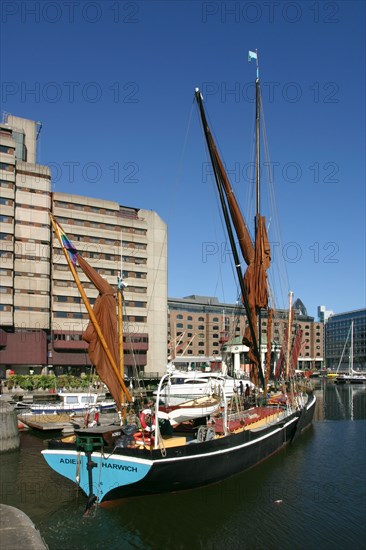 Thames barge in St Katherine's Dock, London.