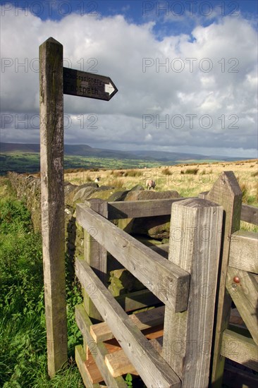 Public footpath sign and kissing gate, Longridge Fell, Lancashire.