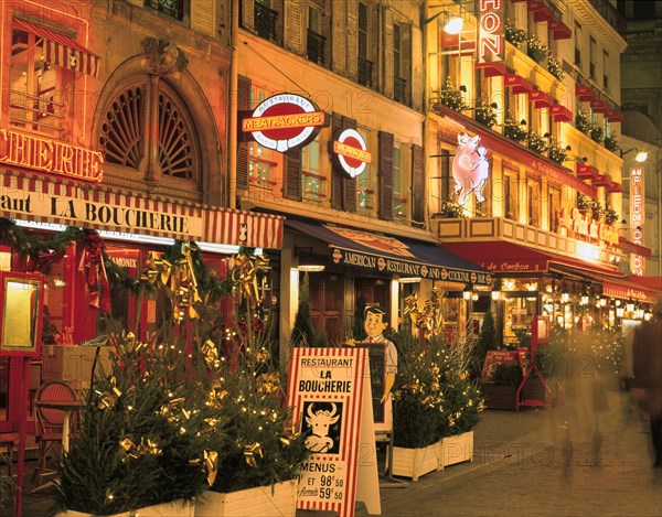 Rue du Louvre at night, Paris, France.