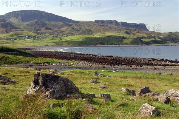 Distant view of the Quiraing, Isle of Skye, Highland, Scotland.