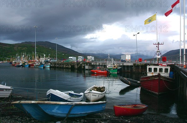 Ullapool harbour on a stormy evening, Highland, Scotland.
