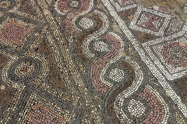 Mosaic floor, ruins of the Basilica of Ayia Trias, Famagusta, North Cyprus.