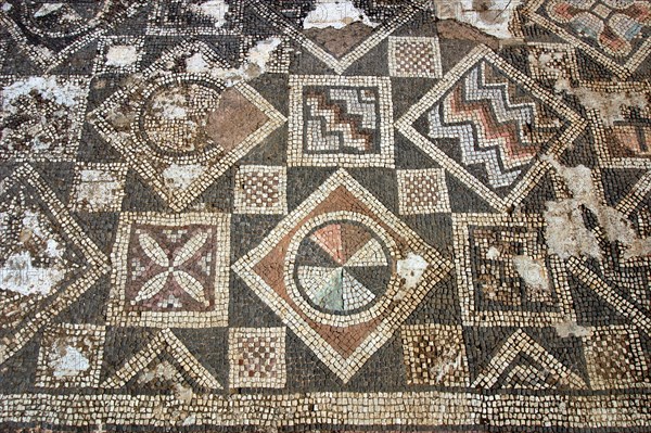 Mosaic floor, ruins of the Basilica of Ayia Trias, Famagusta, North Cyprus.