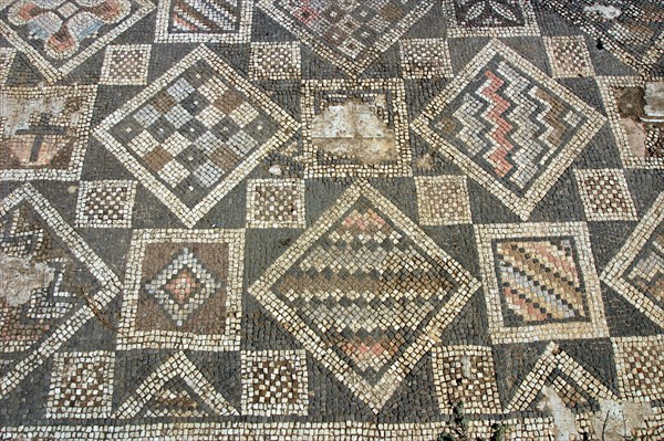 Mosaic floor, ruins of the Basilica of Ayia Trias, Famagusta, North Cyprus.