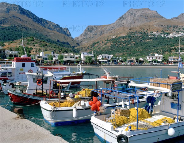 Fishing boats in the harbour, Plakias, Crete, Greece.