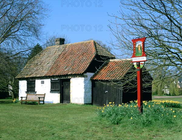 Village sign and smithy, Thriplow, Cambridgeshire.