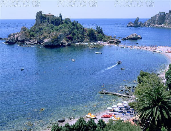 Isola Bella and beach, Taormina, Sicily, Italy.