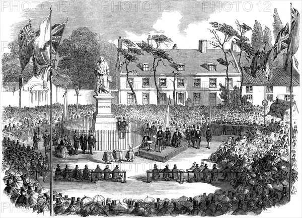 Inauguration of the statue of Sir Isaac Newton at Grantham, Lincolnshire, 1858. Artist: Unknown