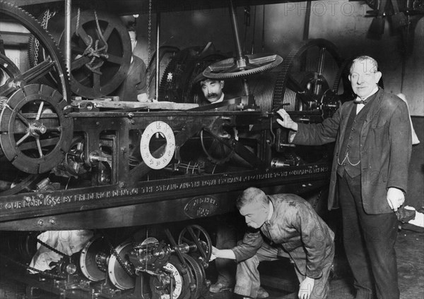 Maintenance workers with the Great Clock of Westminster, London, c1900-1919(?). Artist: Unknown