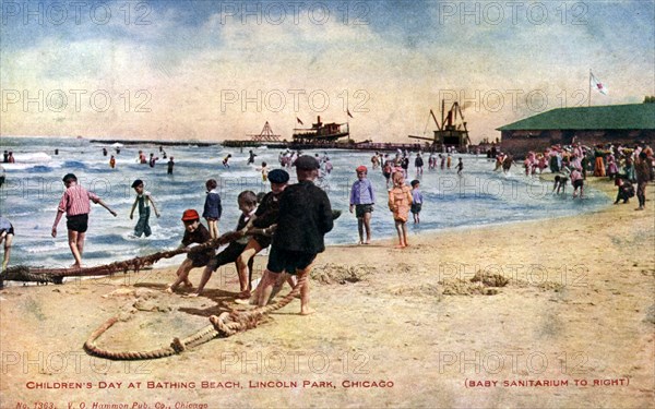 Children's day at the bathing beach, Lincoln Park, Chicago, Illinois, USA, 1908. Artist: Unknown