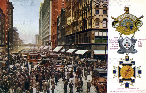 Rush hour scene on a street in Chicago, Illinois, 1910. Artist: Unknown