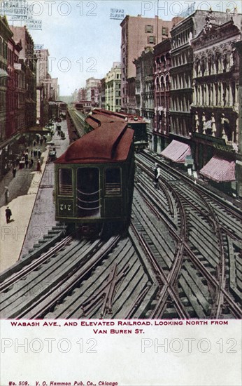 Wabash Avenue and elevated railroad, Chicago, Illinois, USA, 1910. Artist: Unknown