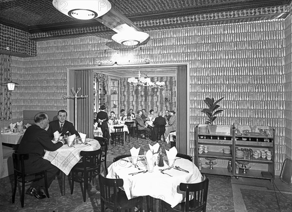 The Arcadian Restaurant with Art Deco wall covering, Barnsley Co-op, South Yorkshire, 1956. Artist: Michael Walters