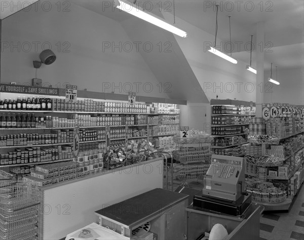 Carlines Self Service Store in Mexborough, South Yorkshire, 1960. Artist: Michael Walters