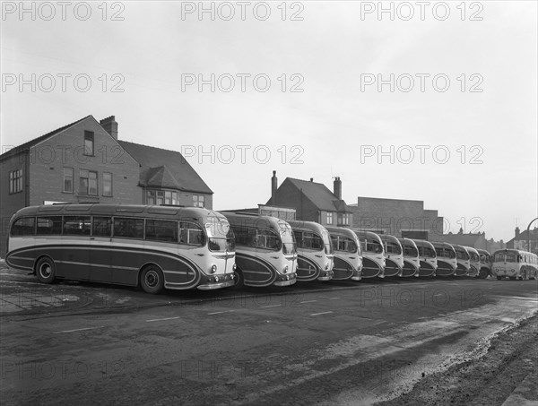 Fleet of Phillipson's coaches, Goldthorpe, South Yorkshire, 1963. Artist: Michael Walters