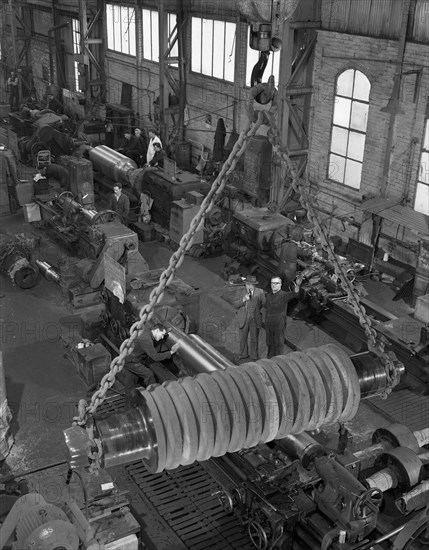 A busy foundry shop floor with lathes, Wombwell, near Barnsley, South Yorkshire, 1963. Artist: Michael Walters