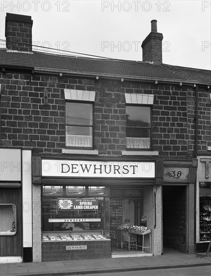 Traditional butcher's shop in the South Yorkshire town of Mexborough, 1962. Artist: Michael Walters