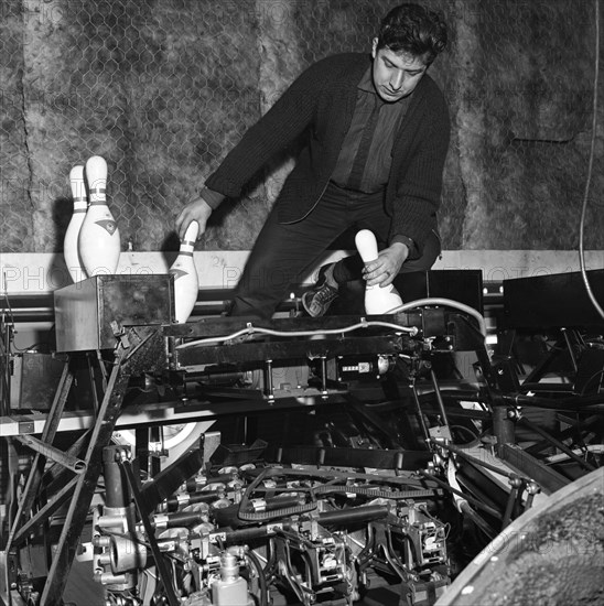 Loading bowling pins at Silver Blades Ice Rink, Sheffield, South Yorkshire, 1964.   Artist: Michael Walters