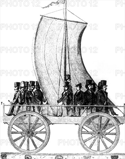 Sail-powered train, South Carolina Railroad, USA, 1830. Artist: Unknown