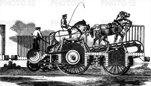 Horse-powered train, 1850. Artist: Unknown