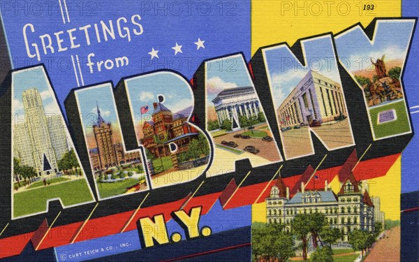 'Greetings from Albany, New York', postcard, 1941. Artist: Unknown