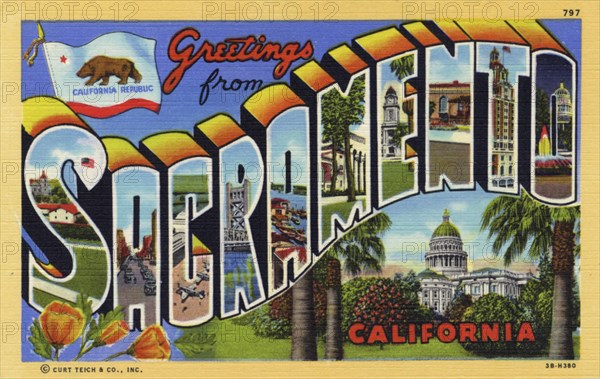 'Greetings from Sacramento, California', postcard, 1943. Artist: Unknown