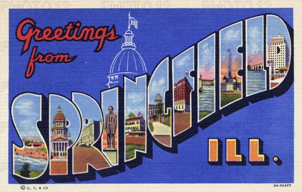 'Greetings from Springfield, Illinois', postcard, 1935. Artist: Unknown