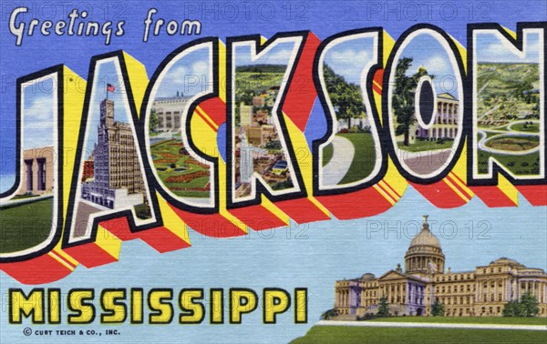 'Greetings from Jackson, Mississippi', postcard, 1955. Artist: Unknown