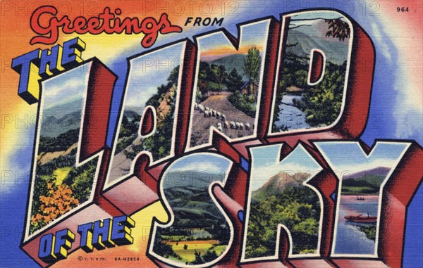 'Greetings from the Land of the Sky', postcard, 1936. Artist: Unknown