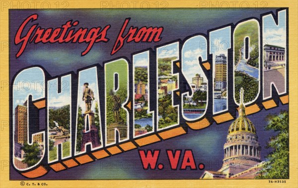 'Greetings from Charleston, West Virginia', postcard, 1937. Artist: Unknown