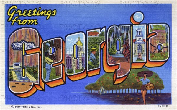 'Greetings from Georgia', postcard, 1938. Artist: Unknown
