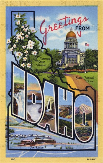 'Greetings from Idaho', postcard, 1938. Artist: Unknown