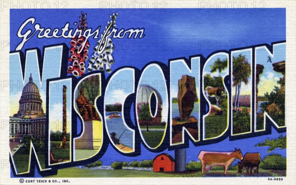 'Greetings from Wisconsin', postcard, 1939. Artist: Unknown