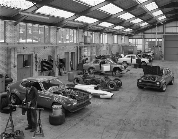 Modified Fords during race preparation, Littleborough, Greater Manchester, 1972. Artist: Michael Walters