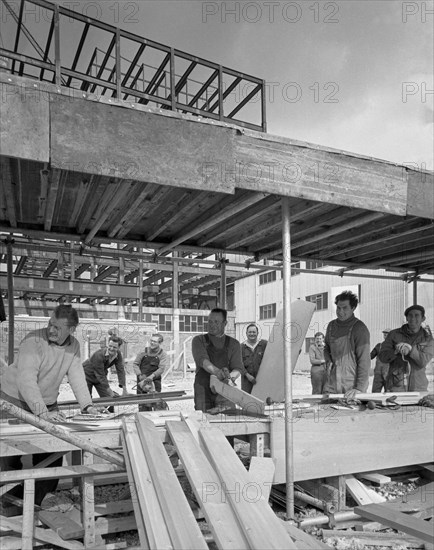 Carpenters on a building site, Gainsborough, Lincolnshire, 1960. Artist: Michael Walters