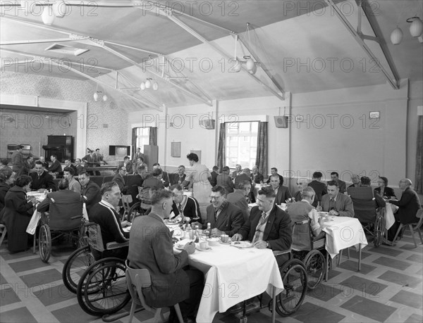 Dining hall of the CISWO paraplegic centre, Pontefract, West Yorkshire, 1960. Artist: Michael Walters