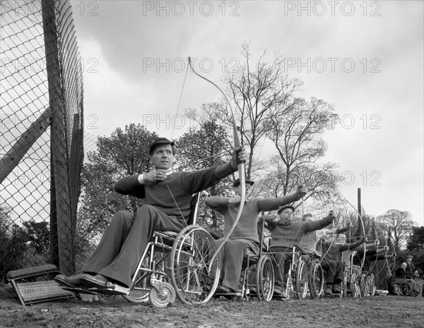 Archery practice at the CISWO paraplegic centre, Pontefract, West Yorkshire, 1960. Artist: Michael Walters