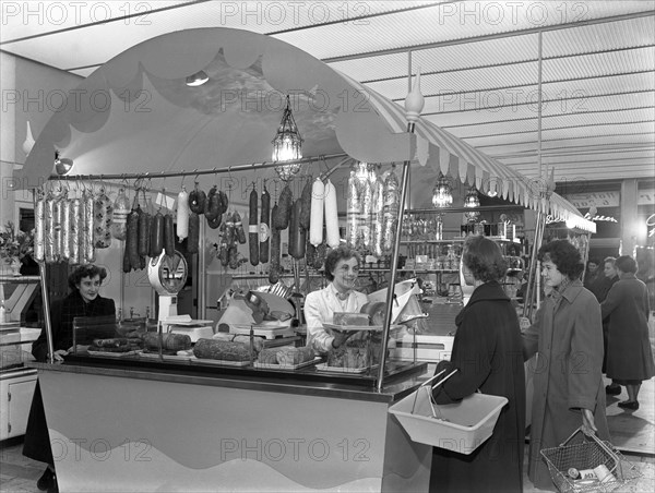 New Co-op central butcher's department, Barnsley, South Yorkshire, 1957. Artist: Michael Walters