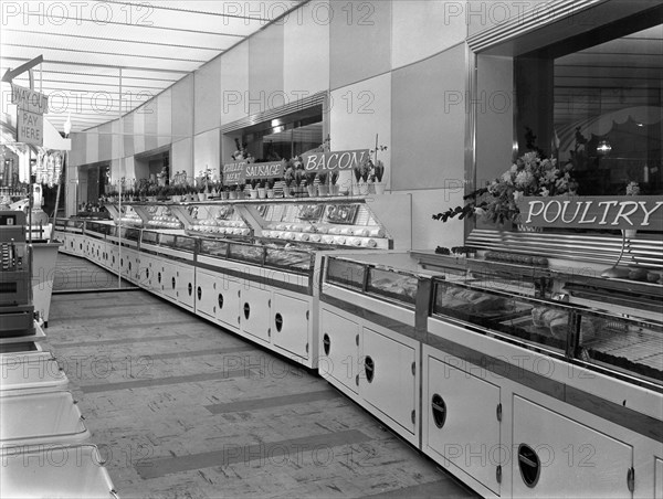 New Co-op central butcher's department, Barnsley, South Yorkshire, 1957. Artist: Michael Walters