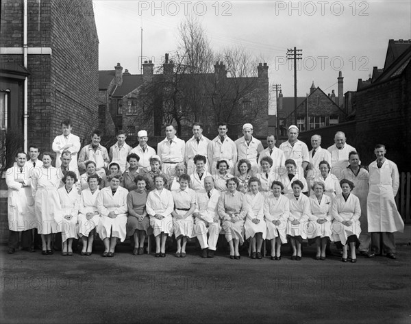 Staff from Schonhut's butchery factory, Rawmarsh, South Yorkshire, 1955. Artist: Michael Walters