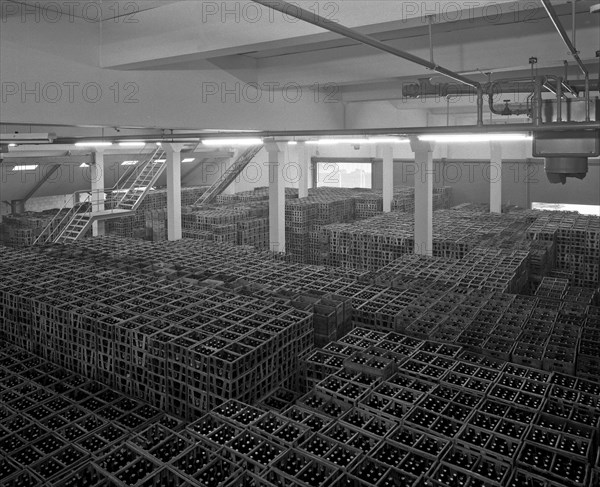 Warehouse full of crates of bottles, Ward & Sons, Swinton, South Yorkshire, 1960.  Artist: Michael Walters
