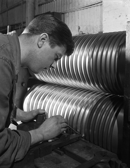 Roll turning at the Edgar Allen Steel Foundry, Sheffield, South Yorkshire, 1962. Artist: Michael Walters