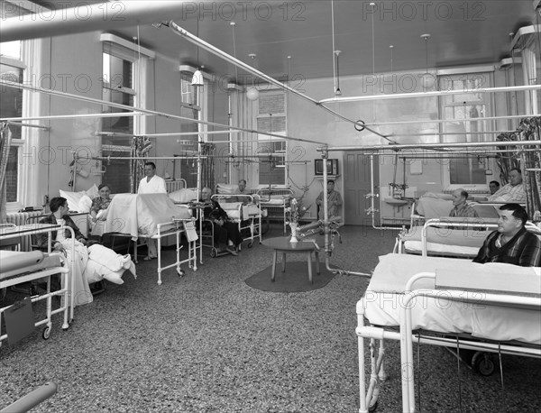 Patients on a men's surgical ward, Montague Hospital, Mexborough, South Yorkshire, 1968. Artist: Michael Walters
