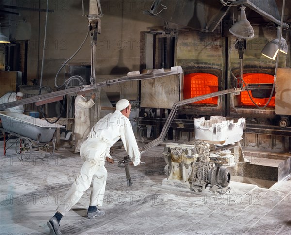 Extracting a steel bath from the furnace at Ideal Standard in Hull, Humberside, 1967.  Artist: Michael Walters