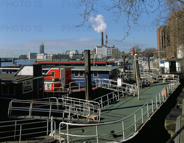 Houseboats, Chelsea Embankment, London.