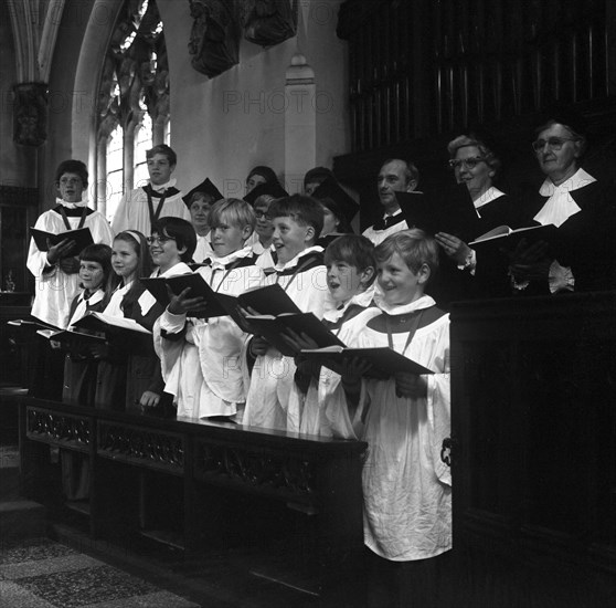 The choir from Brampton Parish Church singing during a service, Rotherham, 1969. Artist: Michael Walters