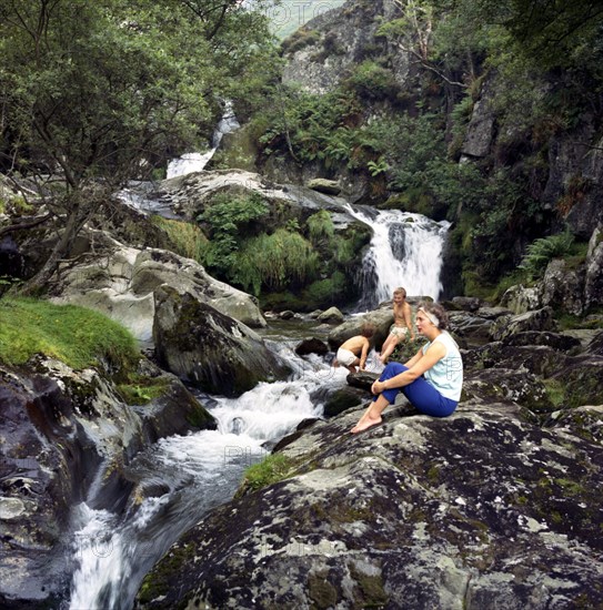 Family scene at Dolgoch Falls, Snowdonia, Wales, 1969.  Artist: Michael Walters