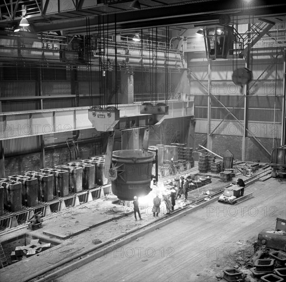 Teeming (pouring) molten iron, Park Gate Iron & Steel Co, Rotherham, South Yorkshire, 1964. Artist: Michael Walters