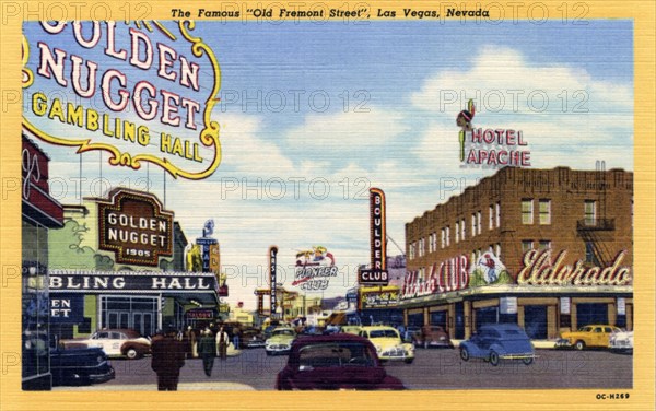 'The famous Old Fremont Street, Las Vegas, Nevada', postcard, 1950. Artist: Unknown